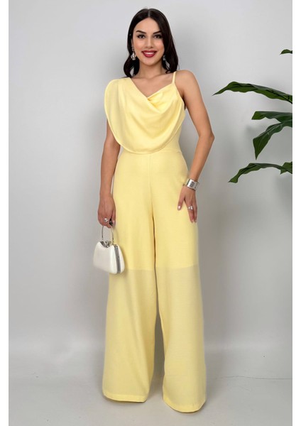 Élan Kadın Drapeli Detaylı Sarı Tulum – Dokulu Kumaş Şıklığı