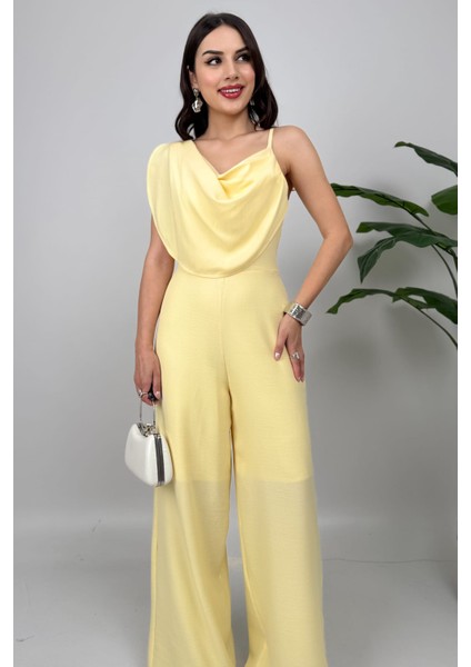 Élan Kadın Drapeli Detaylı Sarı Tulum – Dokulu Kumaş Şıklığı fiyatları