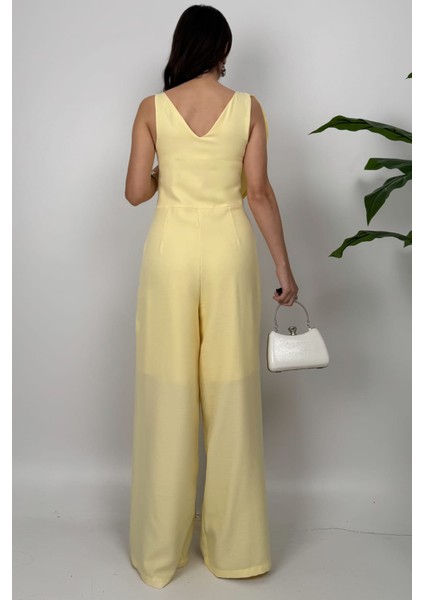 Élan Kadın Drapeli Detaylı Sarı Tulum – Dokulu Kumaş Şıklığı indirimleri