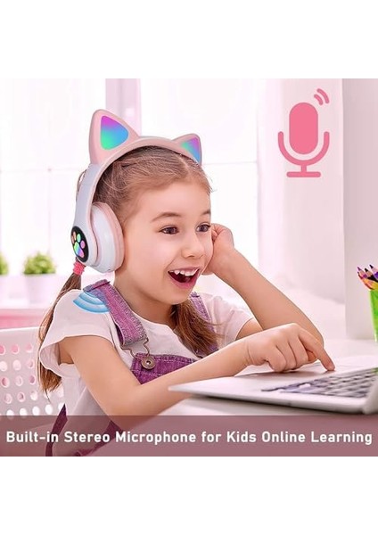 Işıklı Kedi Kulaklı Kablosuz Bluetooth Kulaklık - Çocuklar Için Katlanabilir, Derin Baslı Hifi Stereo, Tf Kart ve Aux Girişli, Kız/erkek Uyumlu modelleri