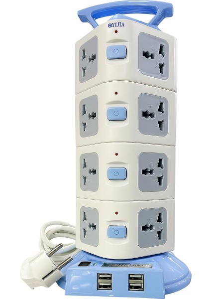 Evrensel 16 Girişli Kule Tipi Priz Adaptör, 4 USB Portlu, 250V, 2500W/4000W, Tip G & Tip C Uyumlu, Amerikan, Avrupa, Ingiliz ve Güney Afrika Fiş Uyumu, Seyahat, Ev ve Ofis Kullanımı
