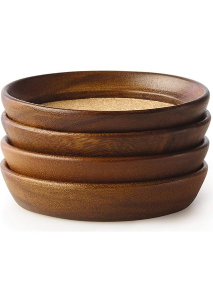 4 Parça Set, Doğal Akasya Ağacı ve Mantar Istiflenebilir Bardak Altlıkları, 4'lü Set