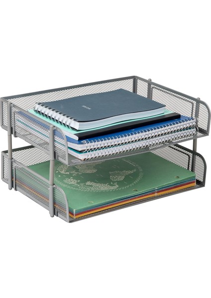 Reader Estack2-Sıl 2 Adet Istiflenebilir Mektup Tepsisi, Masa, Belge Tutucu, Dergi Depolama, Masaüstü Dosya Düzenleyici, Gümüş