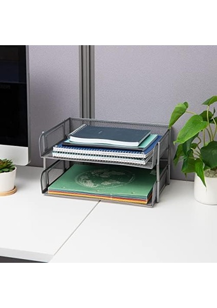 Reader Estack2-Sıl 2 Adet Istiflenebilir Mektup Tepsisi, Masa, Belge Tutucu, Dergi Depolama, Masaüstü Dosya Düzenleyici, Gümüş fiyatları