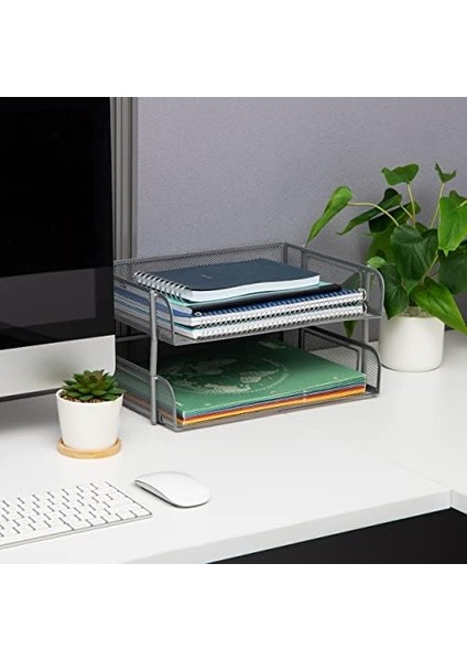 Reader Estack2-Sıl 2 Adet Istiflenebilir Mektup Tepsisi, Masa, Belge Tutucu, Dergi Depolama, Masaüstü Dosya Düzenleyici, Gümüş modelleri