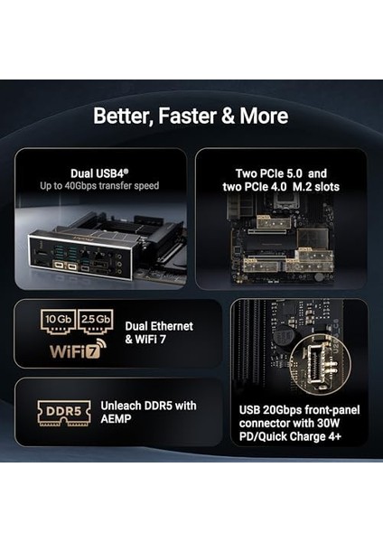 Proart X870E-CREATOR Wıfı Amd X870E Am5 Ddr5 8000 HDMI 2xusb4 4x M2 Usb3.2 Wifi 7 + Bt Aura Rgb 10GBIT + 2.5gbit Lan Atx 16+2+2 Güç Aşamaları, Çift Usb4 Anakart modelleri