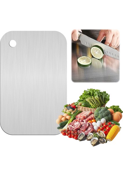 Paslanmaz Çelik Kesme Tahtası Mutfak Piknik Için Inox 304 Kalite Antibakteriyel Küf Tutmaz Sunumluk Kolaytemizlenir Tepsiet Sebze Meyve Doğrama Tahtası Lüks Kesme Matı 24 * 15CM