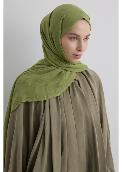 Çağla Yeşil Saçak Püsküllü Pamuklu Şal