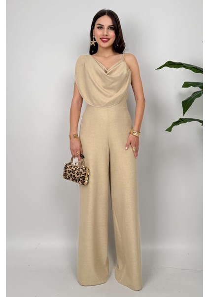 Élan Kadın Drapeli Detaylı Taş Tulum – Dokulu Kumaş Şıklığı