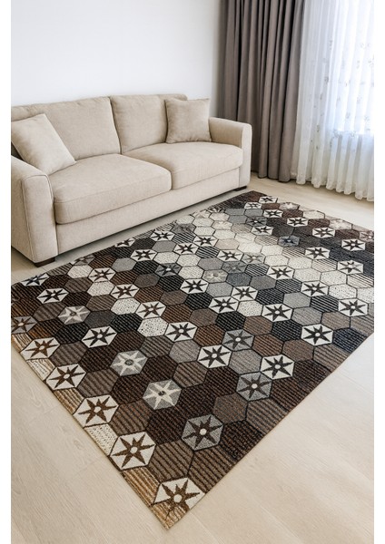 Modern Desenli Kahverengi Bal Petekli Motifli Halı Örtüsü 6m² modelleri