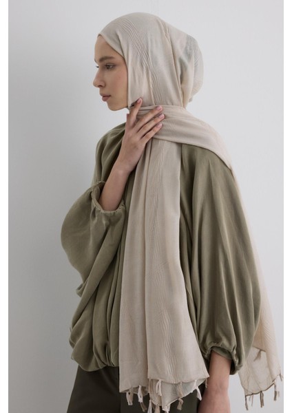 Kum Beji Saçak Püsküllü Pamuklu Şal