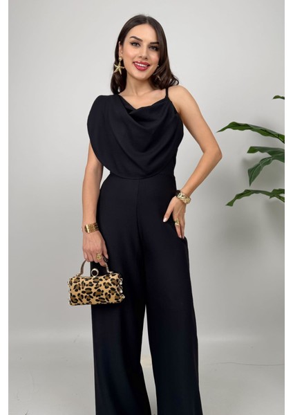 Élan Kadın Drapeli Detaylı Siyah Tulum – Dokulu Kumaş Şıklığı fiyatları