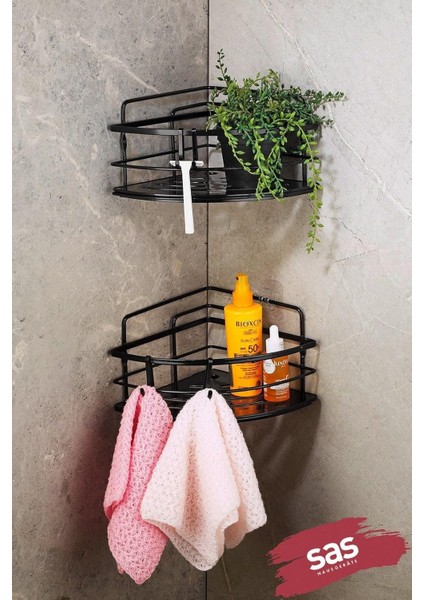 Haus Yapışkanlı Ömür Boyu Paslanmaz Kristal Ayarlanabilir Raf Banyo Düzenleyici 2 Adet Şampuanlık Lk-01 S