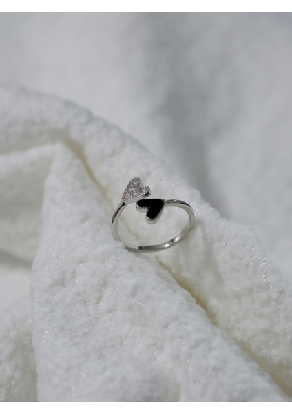 Çelik Gümüş Zıt Kalpler Yüzük