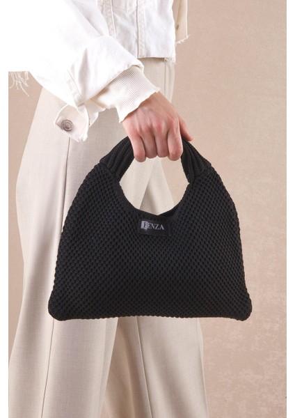 Siyah Mini Örgü Çanta