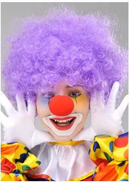 Mor Renk Kıvırcık Bonus Peruk ve Kırmızı Burun Seti fiyatları