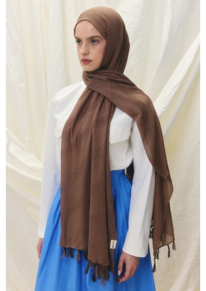 Sıcak Kahve Saçak Püsküllü Pamuklu Şal