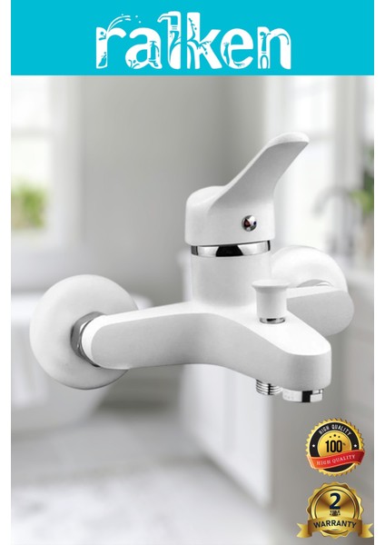 Beyaz Banyo Duş Bataryası Musluğu - %100 Pirinç, Paslanmaz, Ağır Gövde