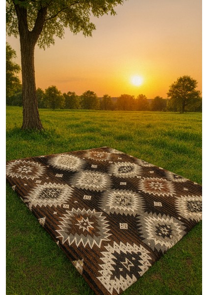 Etnik Bohem Eşme Kilim Motifli Kahverengi Halı Örtüsü 6m² fiyatları
