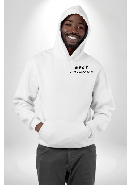 Renkli En Iyi Arkadaş Yazılı Beyaz Kapüşonlu Sweatshirt Kadın Erkek Ön Minimal Sırt Baskılı fiyatları