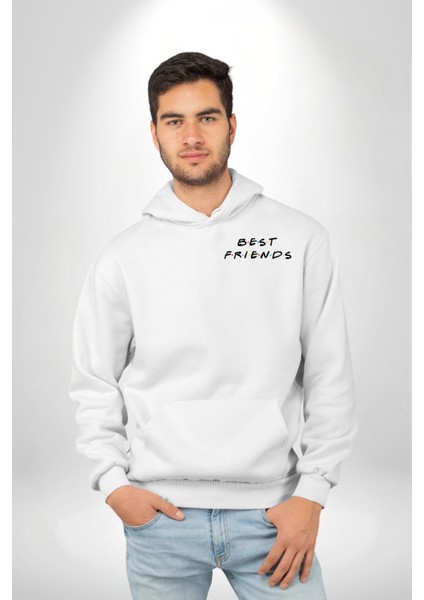 Renkli En Iyi Arkadaş Yazılı Beyaz Kapüşonlu Sweatshirt Kadın Erkek Ön Minimal Sırt Baskılı indirimleri
