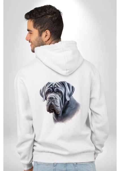 Neapolitan Mastiff Aşkı Büyük Köpek Beyaz Kapüşonlu Sweatshirt Kadın Erkek Ön Minimal Sırt Baskılı modelleri