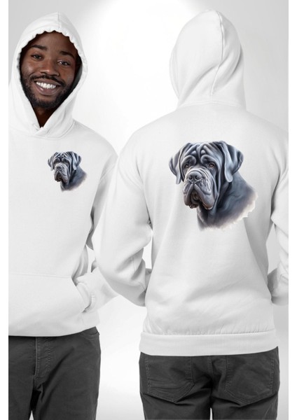 Neapolitan Mastiff Aşkı Büyük Köpek Beyaz Kapüşonlu Sweatshirt Kadın Erkek Ön Minimal Sırt Baskılı fırsatları
