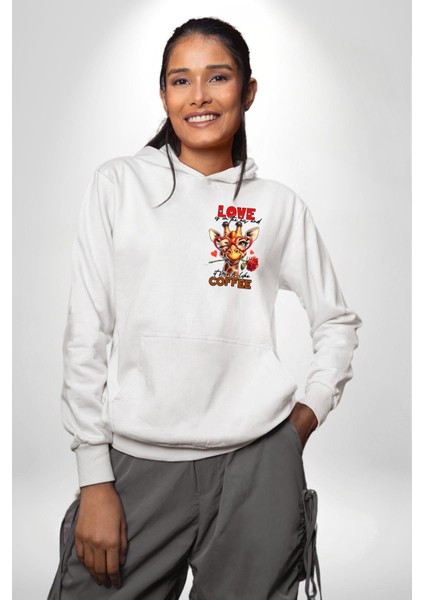 Kahve ve Aşkın Birleşimi Gül Kalp Gözlük Beyaz Kapüşonlu Sweatshirt Kadın Erkek Ön Minimal Sırt Baskılı fiyatları