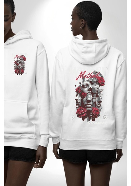 Gül ve Yüzler Metodun Gücü Duygusal Beyaz Kapüşonlu Sweatshirt Kadın Erkek Ön Minimal Sırt Baskılı fırsatları