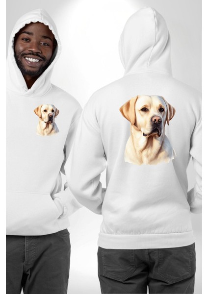 Sadık Dost Labrador Retriever Aşk Köpek Dostu Beyaz Kapüşonlu Sweatshirt Kadın Erkek Ön Minimal Sırt Baskılı