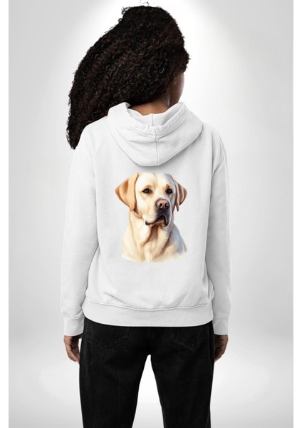 Sadık Dost Labrador Retriever Aşk Köpek Dostu Beyaz Kapüşonlu Sweatshirt Kadın Erkek Ön Minimal Sırt Baskılı modelleri