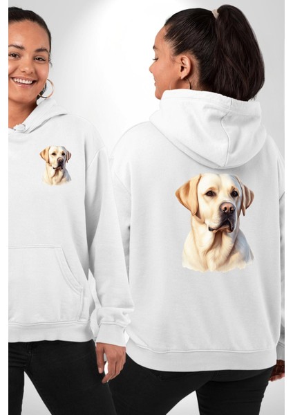 Sadık Dost Labrador Retriever Aşk Köpek Dostu Beyaz Kapüşonlu Sweatshirt Kadın Erkek Ön Minimal Sırt Baskılı fırsatları