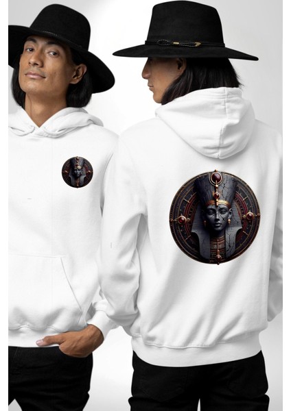 Güçlü Wosret Güç ve Koruma Sembolü Mısır Beyaz Kapüşonlu Sweatshirt Kadın Erkek Ön Minimal Sırt Baskılı fırsatları