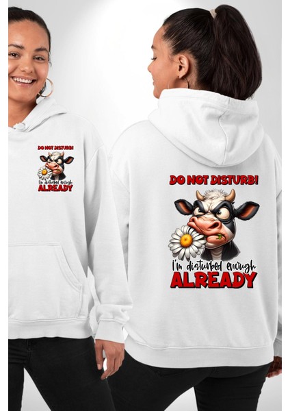 Rahatsız Etme, Zaten Yeterince Rahatsızım Komik Beyaz Kapüşonlu Sweatshirt Kadın Erkek Ön Minimal Sırt Baskılı fırsatları