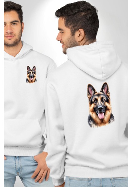 Efsane Alman Çoban Köpeği Aşk Köpek Dostu Beyaz Kapüşonlu Sweatshirt Kadın Erkek Ön Minimal Sırt Baskılı fırsatları