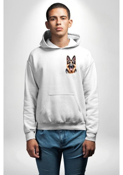 Efsane Alman Çoban Köpeği Aşk Köpek Dostu Beyaz Kapüşonlu Sweatshirt Kadın Erkek Ön Minimal Sırt Baskılı indirimleri