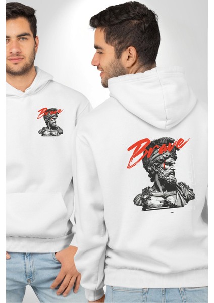 Cesur Yürek Zafer ve Cesaret Braveheart Beyaz Kapüşonlu Sweatshirt Kadın Erkek Ön Minimal Sırt Baskılı fırsatları