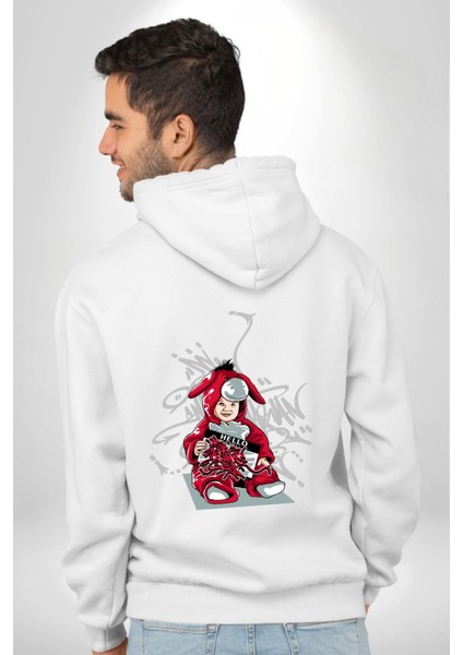 Sevgi ve Sanatın Masumiyeti Grafiti Tavşan Beyaz Kapüşonlu Sweatshirt Kadın Erkek Ön Minimal Sırt Baskılı modelleri