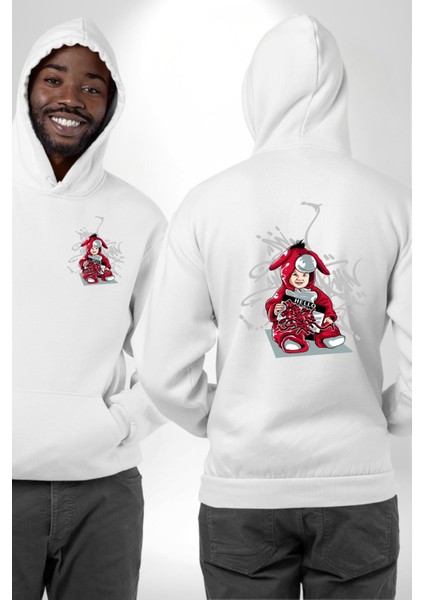 Sevgi ve Sanatın Masumiyeti Grafiti Tavşan Beyaz Kapüşonlu Sweatshirt Kadın Erkek Ön Minimal Sırt Baskılı fırsatları