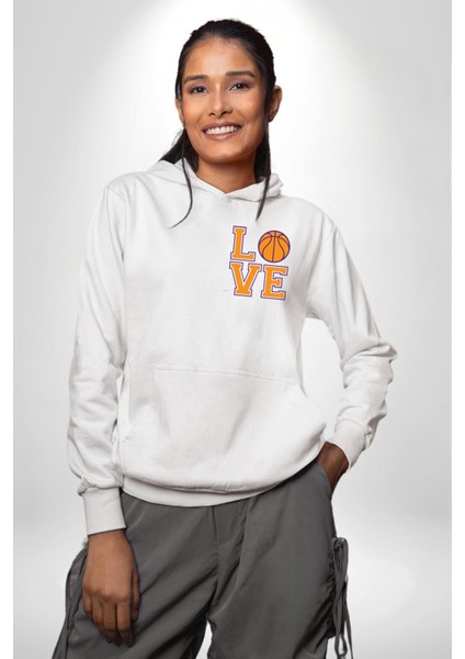 Basketbol Severler Için Love Beyaz Kapüşonlu Sweatshirt Kadın Erkek Ön Minimal Sırt Baskılı fiyatları