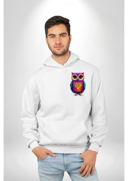 Neon Renkler Baykuş Beyaz Kapüşonlu Sweatshirt Kadın Erkek Ön Minimal Sırt Baskılı fiyatları