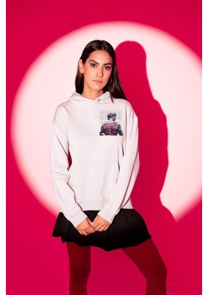 Güçlü Başlangıç Asla Durma Fitness Motivasyonu Beyaz Kapüşonlu Sweatshirt Kadın Erkek Ön Minimal Sırt Baskılı fiyatları