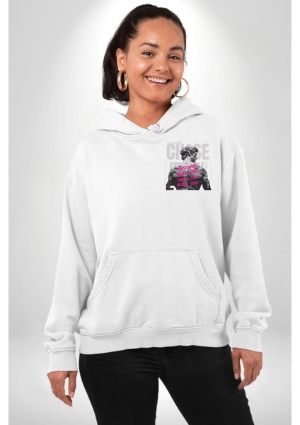 Güçlü Başlangıç Asla Durma Fitness Motivasyonu Beyaz Kapüşonlu Sweatshirt Kadın Erkek Ön Minimal Sırt Baskılı indirimleri