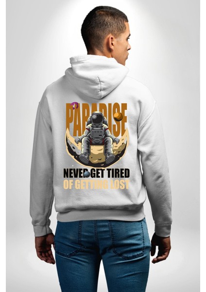 Uzayda Kaybolmayı Sevenler Için Astronot Beyaz Kapüşonlu Sweatshirt Kadın Erkek Ön Minimal Sırt Baskılı modelleri