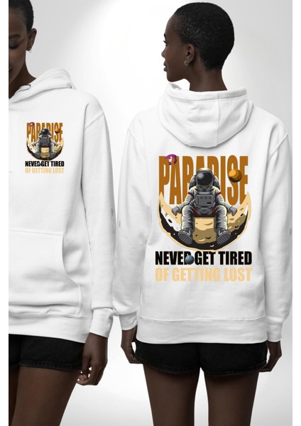 Uzayda Kaybolmayı Sevenler Için Astronot Beyaz Kapüşonlu Sweatshirt Kadın Erkek Ön Minimal Sırt Baskılı fırsatları
