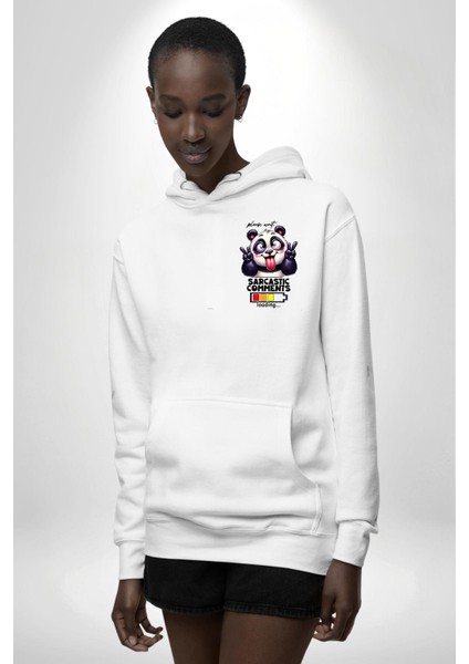 Eğlenceli Panda Mizahi Yükleniyor Yükleme Durumu Beyaz Kapüşonlu Sweatshirt Kadın Erkek Ön Minimal Sırt Baskılı fiyatları
