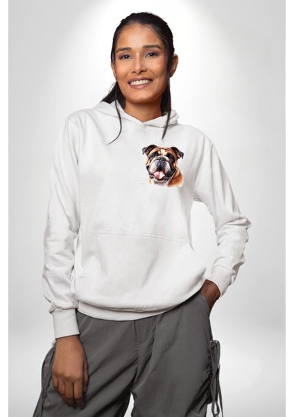 Efsane Bulldog Köpek Dostu Beyaz Kapüşonlu Sweatshirt Kadın Erkek Ön Minimal Sırt Baskılı fiyatları