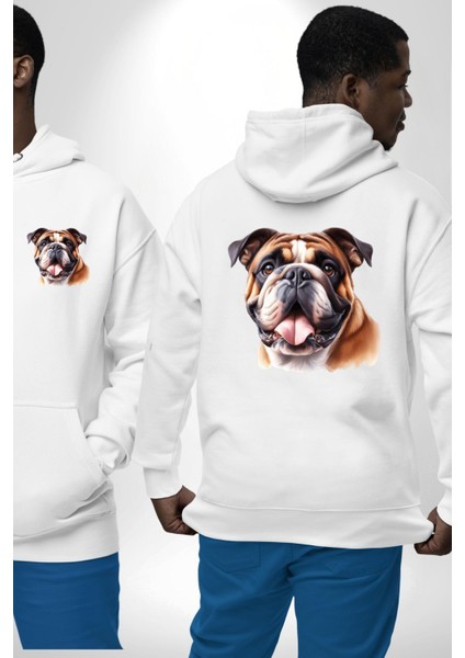 Efsane Bulldog Köpek Dostu Beyaz Kapüşonlu Sweatshirt Kadın Erkek Ön Minimal Sırt Baskılı fırsatları