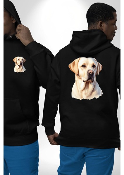 Sadık Dost Labrador Retriever Aşk Köpek Dostu Siyah Kapüşonlu Sweatshirt Kadın Erkek Ön Minimal Sırt Baskılı