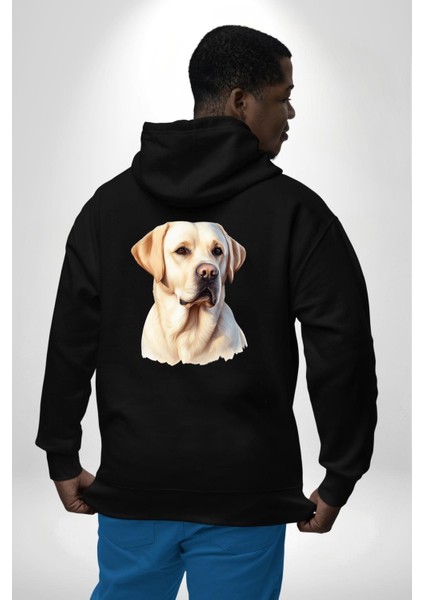 Sadık Dost Labrador Retriever Aşk Köpek Dostu Siyah Kapüşonlu Sweatshirt Kadın Erkek Ön Minimal Sırt Baskılı modelleri